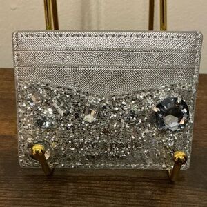 Very Rare Limited Edition Kate Spade Tinsel Jeweled Small Slim Card Holder
